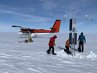 A team of scientists and support staff work with instruments at Cavity Camp on Thwaites Glacier. Photo by Rodney Fishbrook, courtesy of the USAP Photo Library
