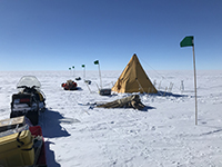 A small field camp located at the edge of Thwaites Glacier. Photo by Rebecca Charles, courtesy of the USAP Photo Library.
