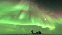 South Pole Telescopes. Photo by Benjamin Eberhardt, courtesy of the NSF/USAP Photo Library.