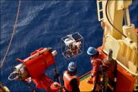 Large volume pump deployment in the Southern Ocean. Photo by Marlo Garnsworthy.
