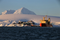 The Nathaniel B. Palmer Research Vessel at Palmer Station. Photo by Marissa Goerke, courtesy of the NSF/USAP Photo Library.