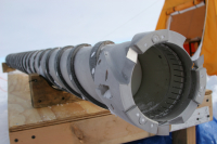 An ice core drill lies on a table. Photo by Steven Profaizer, NSF, courtesy of the NSF/USAP Photo Library.
