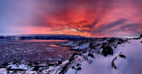 Sunrise over Arthur's Harbor, Palmer Station. Photo by Randal Rhodes, USAP.